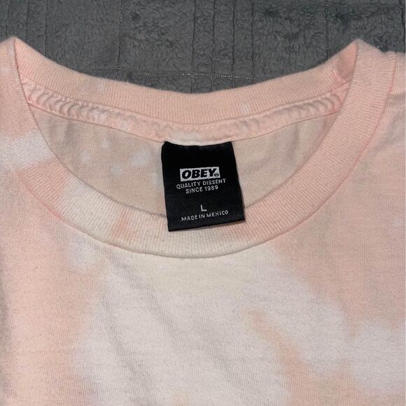 L - OBEY Peach White Tie Die S/S T Shirt - Picture 2 of 2